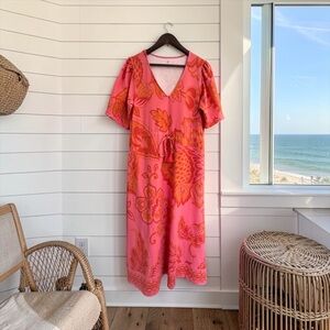 Spartina 449 Blakelynn Midi Dress Richmond Hill Jacobean Ikat Sz M Short Sleeve